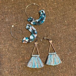 Unique Earrings 2 Pair Hobo Western Fringe Turquoise Brown Copper